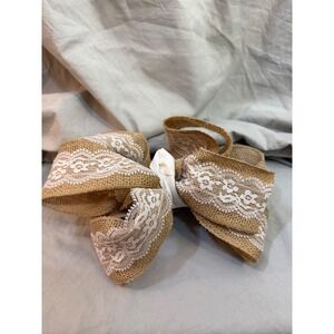Burlap and Lace Oversized Hair Bow French Barrette Rustic Country Style